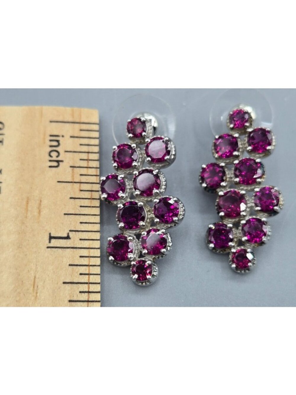 Pierced Genuine Garnet one-inch cluster drop Earrings New - Picture 5 of 6